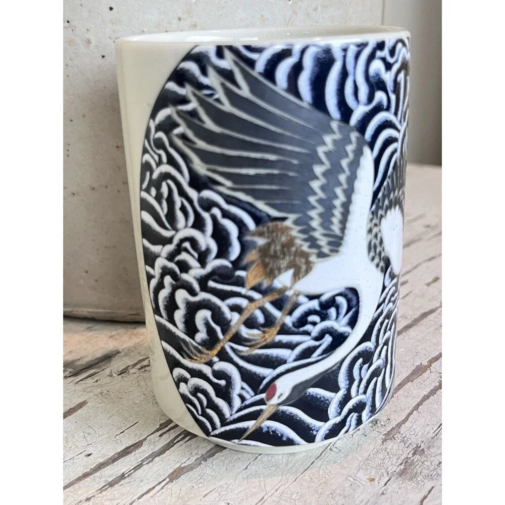 Vintage Lucky Sake Tea Cup Featuring A Gorgeous Gold Silver Flying Swan JAPAN